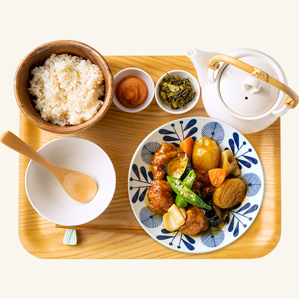 ごろごろ野菜と鶏の黒酢あんかけ膳